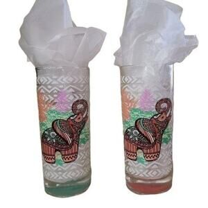 Artisan Kitchen Drinkware, Slim Bohemian Elephant Drinking Glass Tumblers, 2 ct